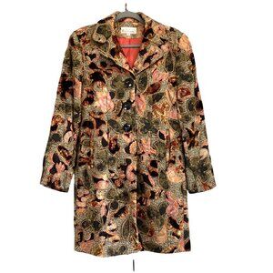 Elliott Lauren 100% Silk  Velvet Embroidered Cardigan Jacket Size 8 Art to wear